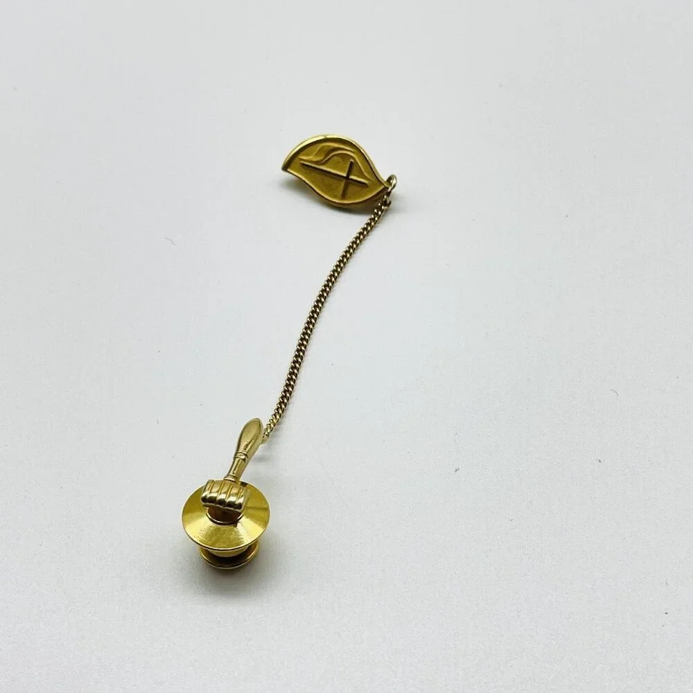 Vintage Gold Tone Leaf Tie Tack Chain Set Christian Gavel Law